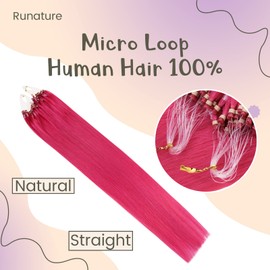 RUNATURE Micro Beads Hair Extensions Real Hair Hot Pink Micro Ring Human Hair Extensions Pink Micro Ring Human Hair Extensions Straight 22 Inch 25g 25 Strands
