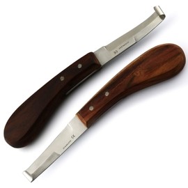 Direct Instruments Hoof Knife Set Sharpener Right & Left Handed Double Edge Farrier Horses Goats Pick Trimming Knives Wooden Handle