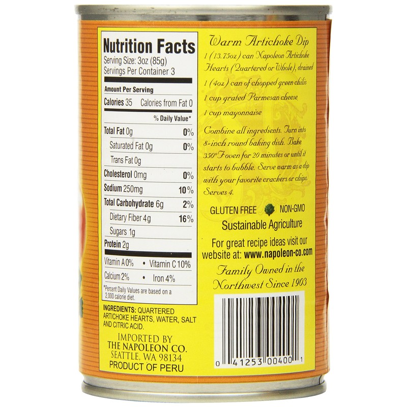 Napoleon Quartered Artichokes, 13.75 Ounce Tin (Pack of 6)