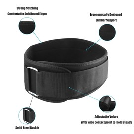 Vishusju Weightlifting Belt 6 Inch Back Lumbar Support for Men Women Lifting Squats Crossfit Deadlift Belt Black (LARGE (32"-43"))