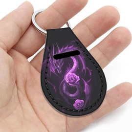 GIFTPUZZ Purple Dragon Keychain Quarter Holder Keychain for Womens Girls ID Card Keyrings Car Key Chain with Rings