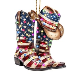 365RUSTIC Vacation Movie 2 Side Printed Flat Wooden Ornament, Movie Themed Christmas Tree Keepsake Ornaments - American Flag Ornament, Cowboy Ornament