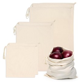 Eolilim 6PC Canvas Drawstring Bags, 3 Size (M, L, XL) Cotton Bag Easy to Use, Reusable Produce Bags for Vegetables, Fruits and Bread