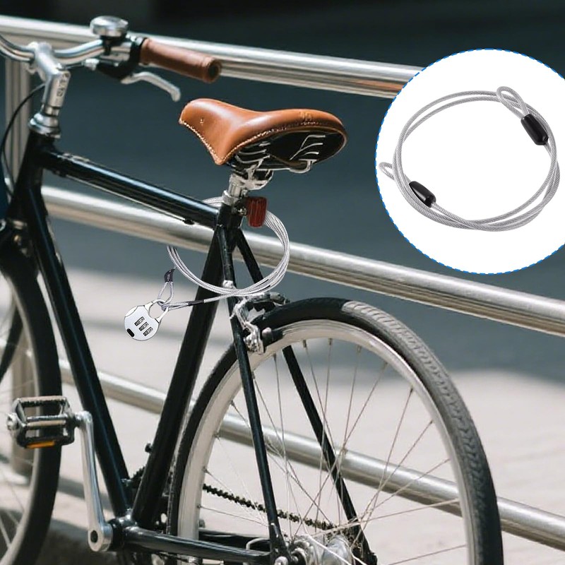 2PCS Wire Lightweight Bike Lock Cable, Double Loop Steel Security