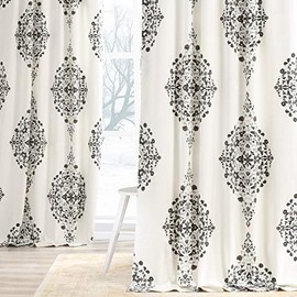 HPD Half Price Drapes PRTW-D41B-120 Printed Cotton Twill Curtain (1 Panel), 50 X 120, Kerala Cocoa