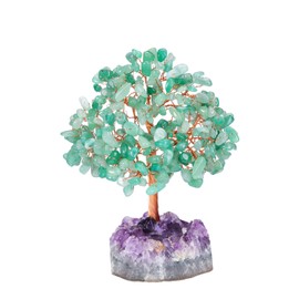 Jovivi Natural Green Aventurine Healing Crystal Money Tree on Amethyst Cluster Geode Druzy Base Feng Shui Crystals for Home Office Desk Decorations, Wealth, Good Luck