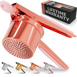 PriorityChef Large 15oz Potato Ricer, Heavy Duty Stainless Steel Potato Masher and Ricer Kitchen Tool, Press and Mash Kitchen Gadget For Perfect Mashed Potatoes - Everytime, Rose Gold and Pink