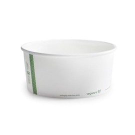 Vegware Compostable 48oz PLA Lined Paper Food Bowls, Case of 300, Disposable, White Wide Round Soup Containers, Renewable Plant-Based, 185-Series Lids Available