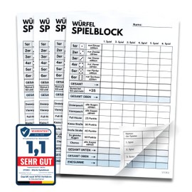 STOKU 4 x Dice Game Pad DIN A5 - Printed on Both Scores - Extra Large Writing for Seniors and Children - Set of 4 - 60 Sheets Each