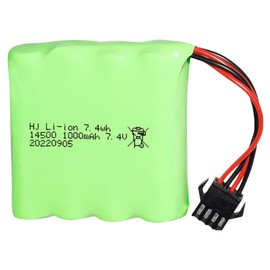 ERYNK 7.4V 1000mAh 14500 Rechargeable Li-ion Battery Pack with SM-2P Joint for Double Sided RC Stunt Car Small RC Boat Tumbling Amphibious RC Car RC Truck RC Toy SUV high Speed car
