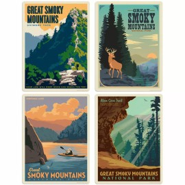 Anderson Design Group Smoky Mountains Natl Park Scenic Vinyl Sticker Set of 4 Luggage Decals