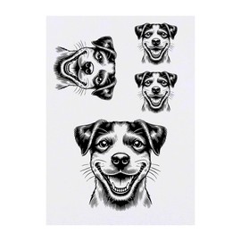 4 x 'Happy Jack Russell Terrier' Temporary Tattoos - Water Resistant, Skin-Safe, Non-Toxic Transfers, Mixed Sizes (TO00083268)