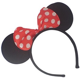 Topkids Accessories Mouse Ears Head band, Black mouse ears, Rat costume, Mice Ears with Spotty Bow, Adult Mouse Ears (Black Sparkly Fabric With Red Bow)