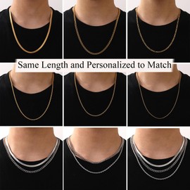 Fehki 3 PCS Chain Necklace for Men,Stainless Steel Gold Black Silver Cuban Link/Figaro/Herringbone Chains Set Jewelry Gifts, 16/18/20/22/24 Inches (Type A-Gold, 55cm(22inch))