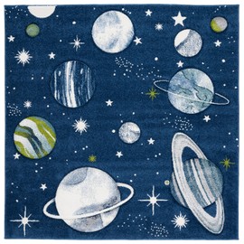SAFAVIEH Carousel Kids Collection 3' Square Navy/Ivory CRK103N Outer Space Non-Shedding Playroom Nursery Bedroom Area Rug