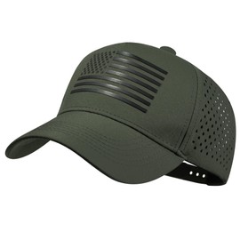 American Flag Trucker Hats, Waterproof Baseball Cap for Men Women, Quick-Dry Mesh Breathable Adjustable Fit Snapback Hat Olive/Black