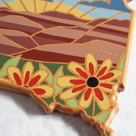 Totally Bamboo South Dakota State Shaped Cutting Board and Charcuterie Serving Platter with Artwork by Summer Stokes, Includes Hang Tie for Wall Display