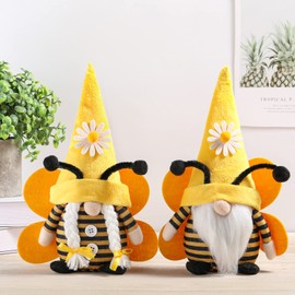 Sumind 2 Pcs Summer Gnomes Farmhouse Tiered Tray Decor Bee Fruit Tomte Swedish Party Supplies Spring Elf Dwarf Scandinavian Ornament Gnomes Gifts for Holiday Decorations(Bee)