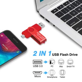 256GB Dual USB 3.0 Flash Drive OTG Memory Stick, Pendrive with microUSB Drive for Android Phone, Tablet and Computer (Red)