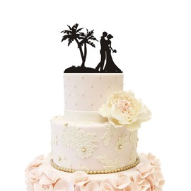 Decoración para tarta de boda anniverario con 2 niños, Beach Theme(Black)
