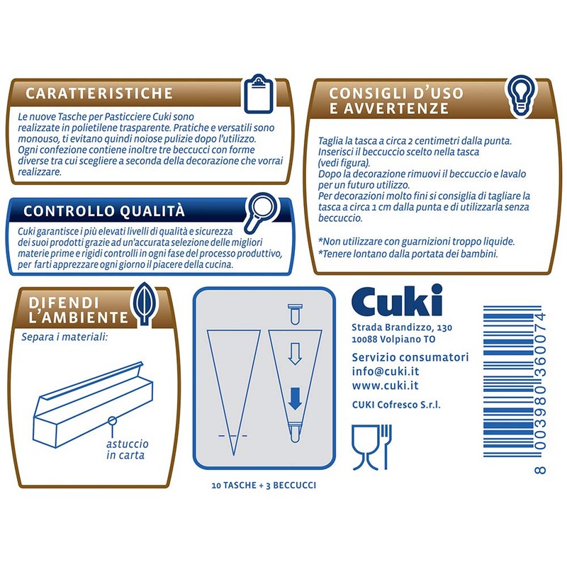 Cuki Spritzbeutel für Gebäck, Einweg 3 Beccucci - 10 Stück