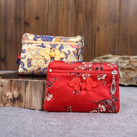 4pcs Coin Purse Chinese Style Carrying Purse Silk Coin Pouch Chinese Silk Pouch Change Pocket Wallet Zipper Brocade Money Purse Mini Bag Silk Bag Change Bag Jewelry Tote Bag