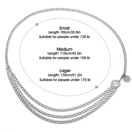 Glamorstar Multilayer Metal Waist Chain Dress Belts Metal Belt for Women Silver 90CM/35.8IN