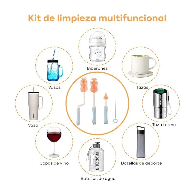 Cepillos Limpieza Lava Botellas Termos Biberones Cilindros Rosa