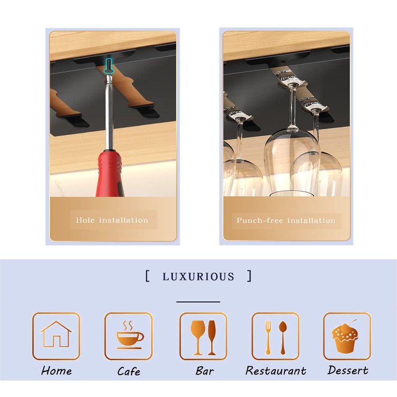 Gittcoll Wine Glasses Rack Stainless Steel Under Cabinet Stemware Hanging