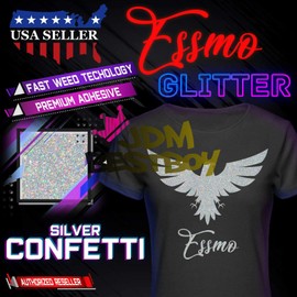 20"x108" (1.66FTx9FT) Silver Confetti Glitter Heat Transfer Vinyl Best HTV for Silhouettee Cameo and Cricut Sheet DIY Iron On Heat Press T-Shirt Clothes and Other Textiles