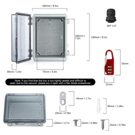 JAOGAUS Junction Box Waterproof IP67, Lockable Surface-Mounted Distribution Box, Waterproof Cable Box, Transparent Outdoor Control Cabinet with Wall Mounting Accessories and Lock (230 x 165 x 120 mm)