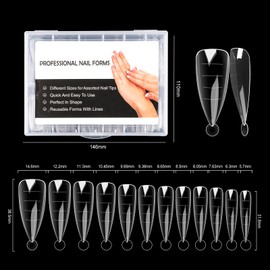 NMKL38 Clear Dual Forms Acrylic Nail System UV Gel Nail Mold Full Cover Fasle Nail Tips with Scale 12 Size Manicure Pedicure Tools for Polygel Nail Tips (120 Water drops Dual Forms)