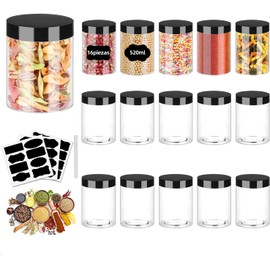 16 Tarros de Plástico Transparente con Tapas 520ml, Recipientes Herméticos para Almacenar, Frascos Plásticos Redondos de Plástico para Cocina Alimentos y Almacenamiento en el Hogar