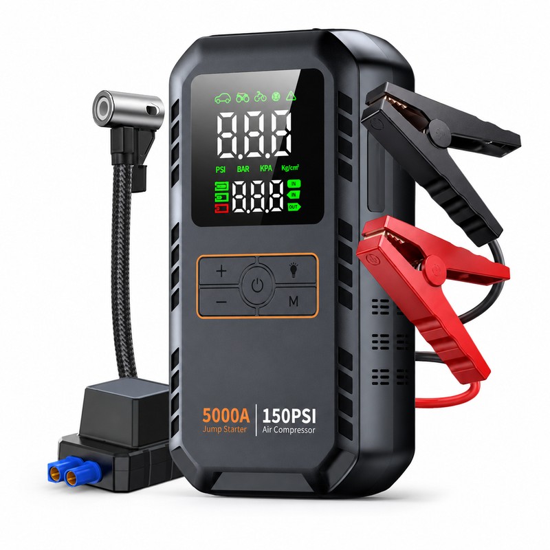 Portable Car Jump Starter with Air Compressor – 5000A Battery