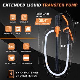 Portable Power Battery Pump, Fuel Transfer Pump Battery Operated Electric Siphon Pump for Gas, Fuel, Diesel, Water Transfer 2.2 GPM, Extra Long Hose, Flow Control Nozzle, Quick Control Flow and Stop