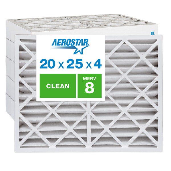 Aerostar 20x25x4 MERV 8 Pleated Air Filter, AC Furnace Air Filter, 6 Pack (Actual Size: 19 1/2"x24 1/2"x3 3/4")