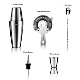Cocktail Shaker, Cocktail Shakers 800ml, Cocktail Making Set 6 Piece, Cocktail Shaker Kit with Strainer, Double Jigger, Bar Mixing Spoon, Boston Shaker Bartender Maker Martini sets for Christmas Gifts