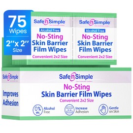 Safe n' Simple No Sting Skin Prep Wipes - 75 Individual 2" x 2" Ostomy Barrier Film Wipes - Skin Prep Protective Wipes - Bandage Medical for Skin