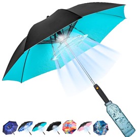 Tefedpot Umbrella with Fan and Mist Spray, 2025 upgraded 3-in-1 UV Blocking Umbrella with Fan and Mister for Summer outdoor activities (Blue)