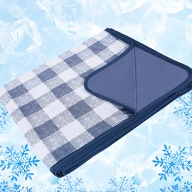 YINFUNG Cooling Blanket for Hot Sleepers Plaid Navy Blue Checkered Summer Blanket for Hot Flashes Night Sweat Cold Arc Chill Q-max 0.5 Silky Bed Blanket 100% Rayon Derived from Bamboo Full 60×80IN