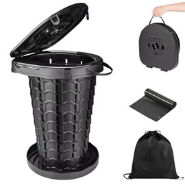 Phamouu Portable Toilet for Camping, Capacity 440LBS Adjustable Height Foldable Porta Potty for Adults, Folding lightweight Luggable Loo for Outdoor Travel Camp Car, 3.5-18.7" Black