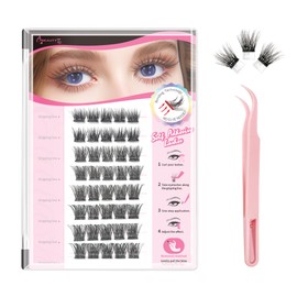 Beauty7 Selbstklebend Wimpern 40 Stück C Curl Wiederverwendbares Einzelwimpern mit Kleber Selbstklebende Wimpern Einzelne DIY Wimpernverlängerung kein Kleber erforderlich 10-16mm mit Wimpern Pinzette