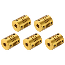 QUARKZMAN Pack of 5 6 mm to 6.35 mm Aluminium Alloy Shaft Coupling L24.5 x D19.5 Flexible Coupler for Encoders and Motors, Golden