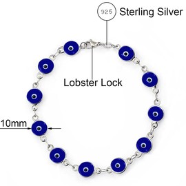 Savlano 925 Sterling Silver Glass Bead Evil Eye Bracelet - 7" inch Evil Eye Bracelet for Women Comes with Gift Box (DB)