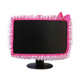 23"-26" Lovely Cute Computer Monitor Cover with Elastic Pen Pocket Bow-knot Laptop TV LCD Screen Monitor Decoration Dust Cover Protector, Pink