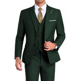 Mrbuerly Dark Green 3 Pieces Men Suits, 2 Button Emerald Green Formal Prom Suits for Men Homecoming Suits with Tie-XXL/4640