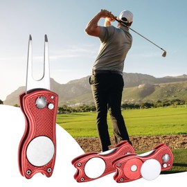 TIXIPEM Golf Divot Repair Tool [4PCS] - Switch Foldable Divot Tool Rack with Magnetic Ball Marker & Open Button Use for Golf Accessories & Gifts - [Red] Green Fork Tines