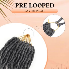 Gray Pre-Looped Goddess Faux Locs Crochet Hair for Black Women 8 Packs 12 Inch Faux Locs Hair With Deep Wave Curly Ends Prelooped Synthetic Crochet Braids,Lightweight& Natural(12",T1B/Grey#)