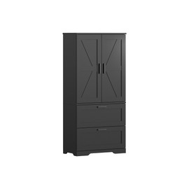 2 Door Tall Kitchen Pantry Storage, Collection Food Free Standing Wooden Storage Cabinet with 2 Drawers and Adjustable Shelves, Modern Farmhouse Versatile Storage for Kitchen, Dining Room (Black)