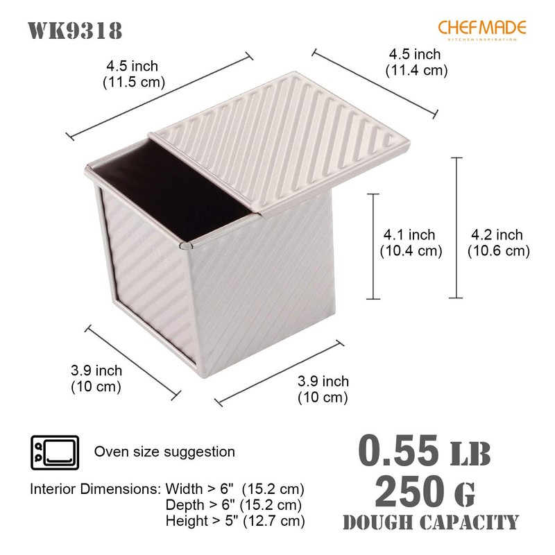 CHEFMADE Mini Pullman Loaf Pan with Lip, 0.55Lb Dough Capacity